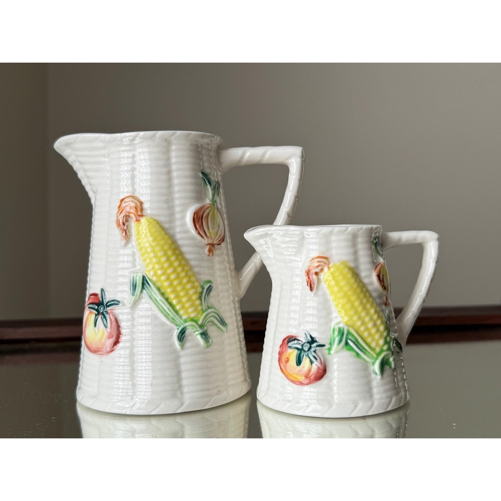 Vintage Ceramic Corn & Onion Creamers: Mid-Century Kitchen Decor (Set of 2)